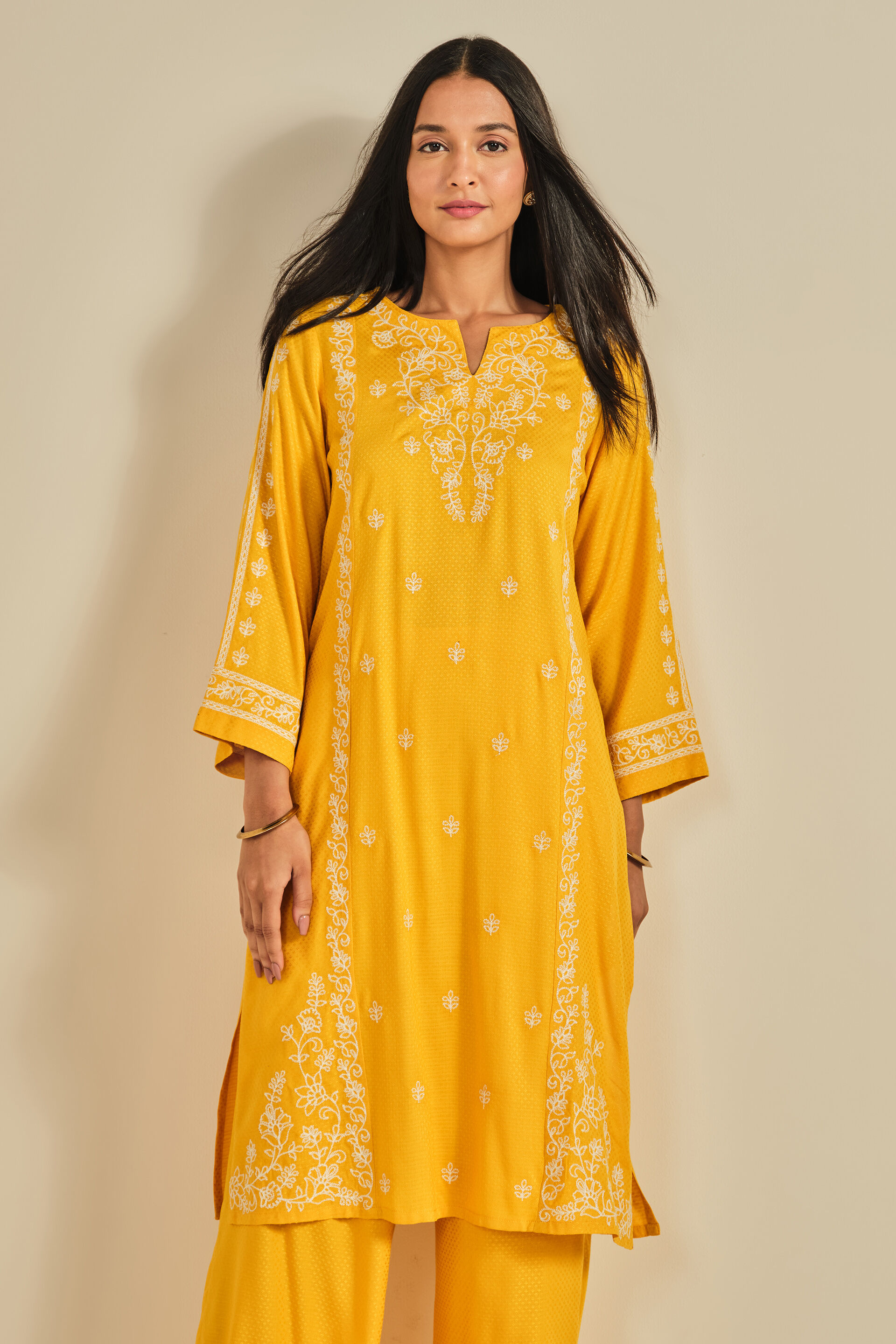 Manmohak Mustard Kurta Set, Mustard, image 2